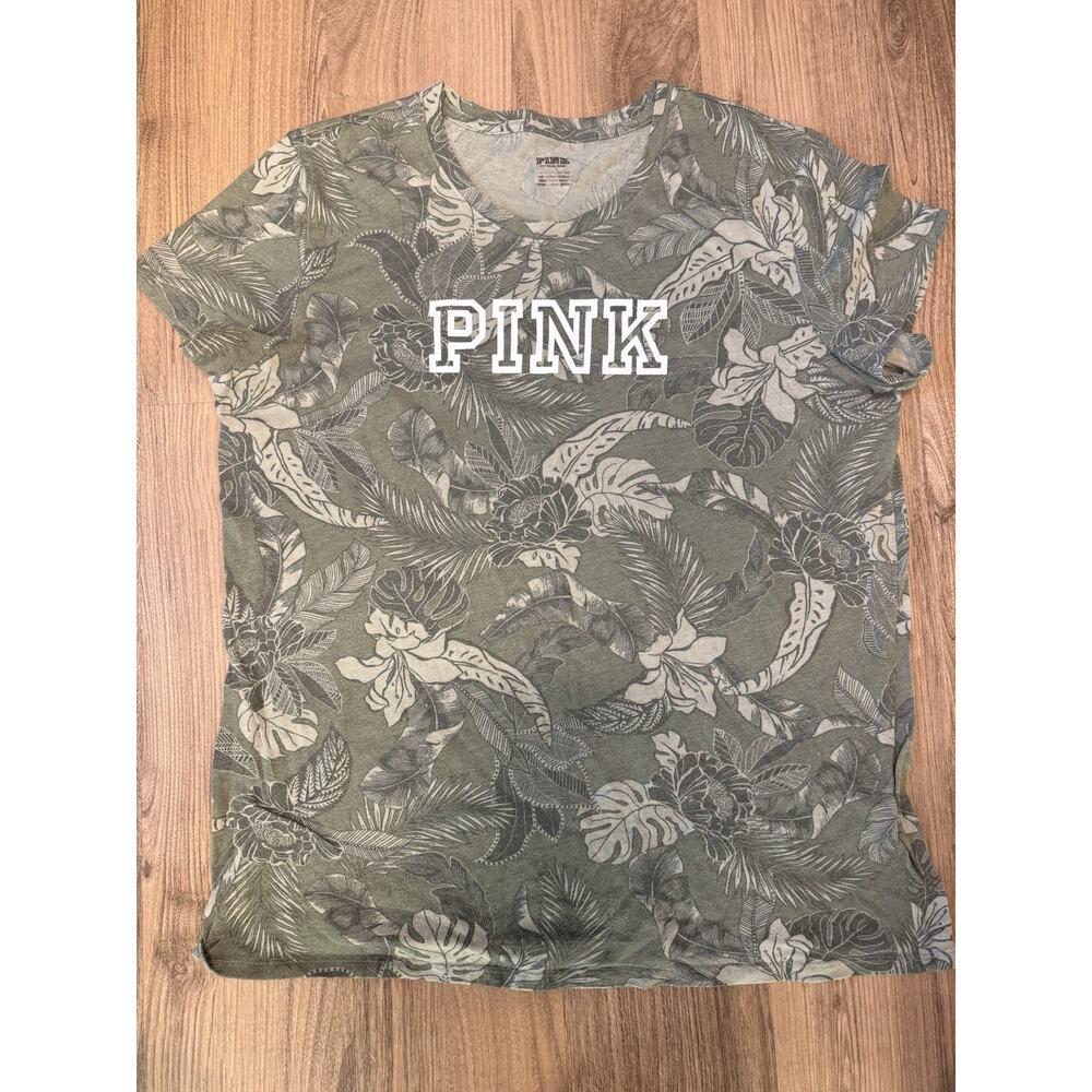 Pink Victoria Secret T Shirt Y2K Floral Baby Green Womens XLarge Short Sleeve